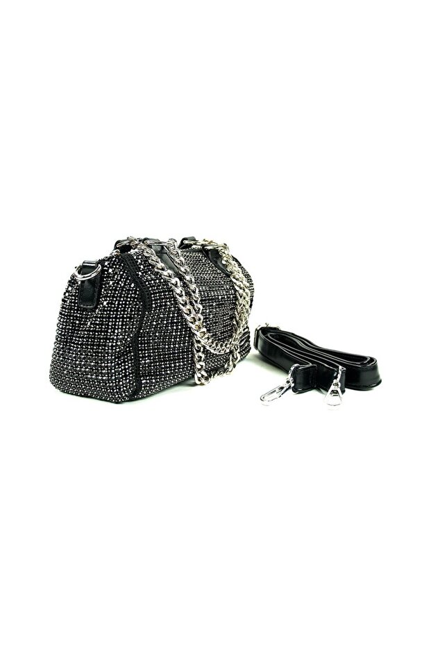 Satin Cross Row Stone Luxury Evening Dress Bag