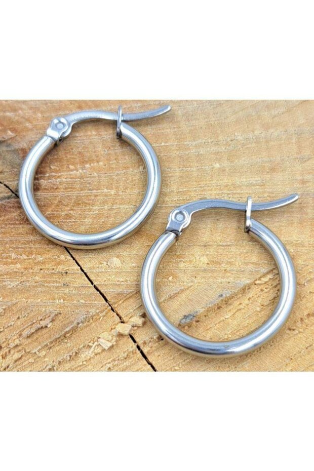 Steel Silver Color Big Size Tube Double Ring Unisex Earrings