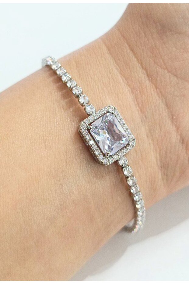 Luxury Showy Stone Silver Color Bracelet