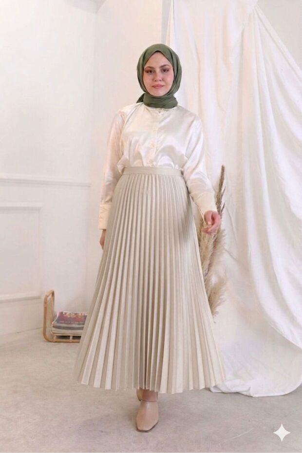 Women's Pleated Hijab Skirt - Stone
