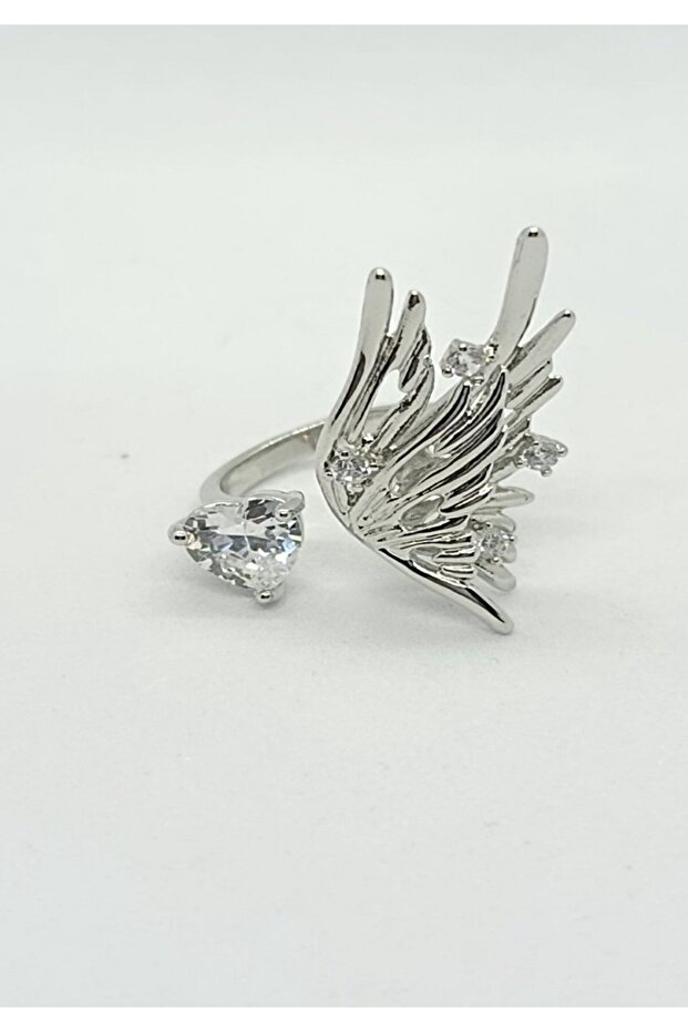 Stone Detailed Angel Wing Silver Ring