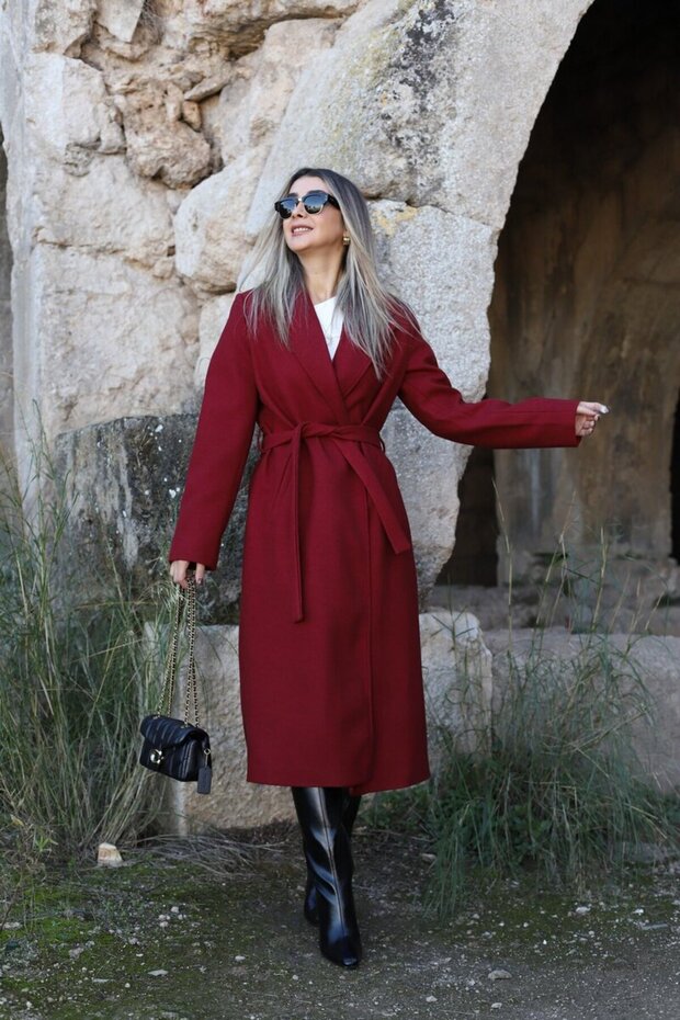 Claret Red Lined Cashmere Coat