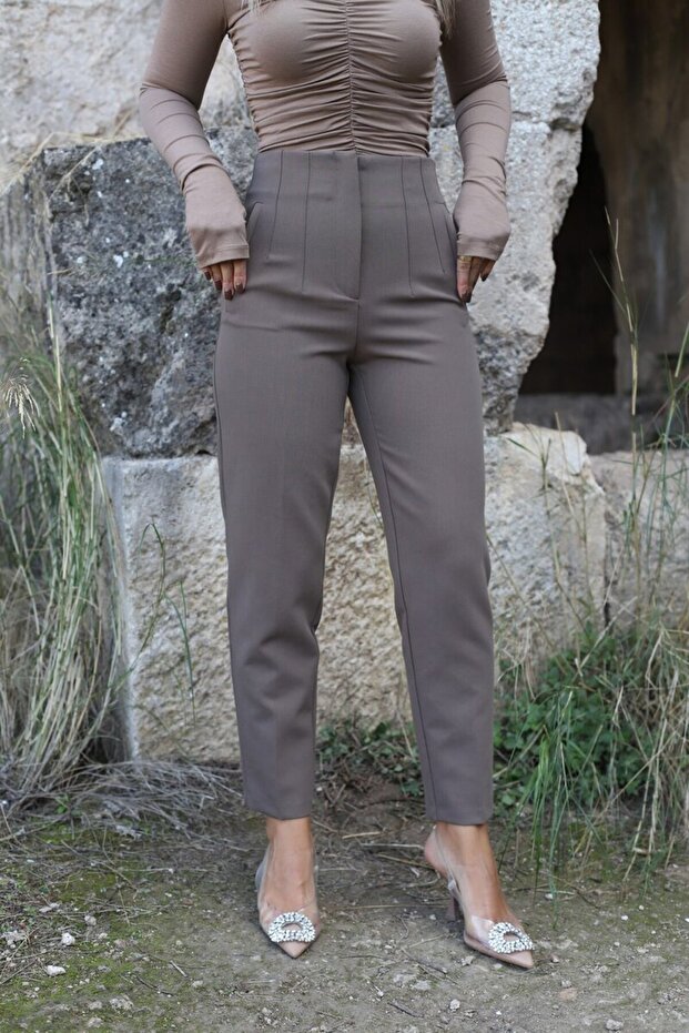 Dark Khaki Fabric Trousers with Flat Front
