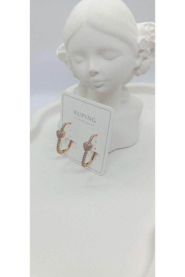 Heart Detail Oval Earrings with Stones