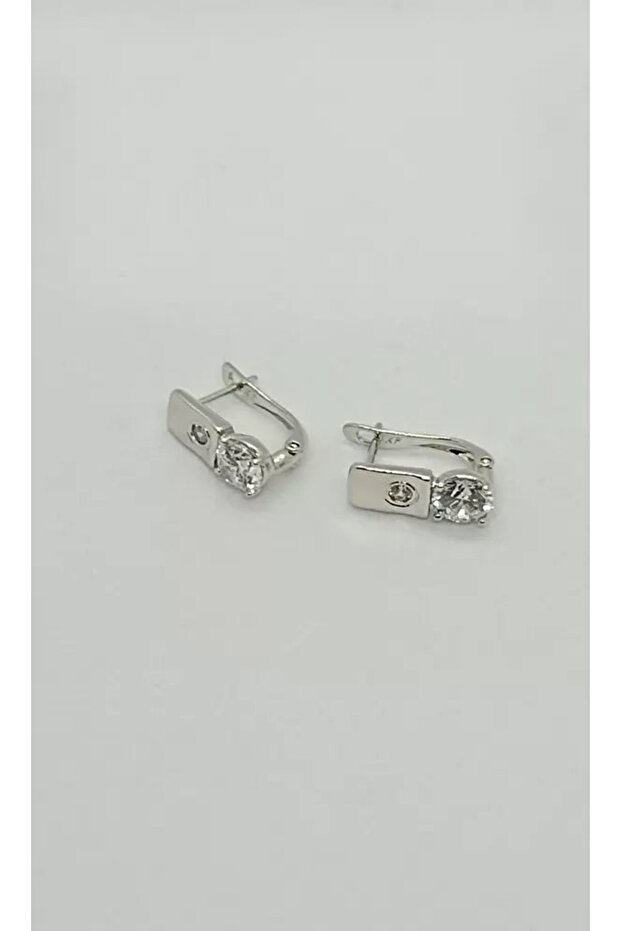 Silver Square Stone Detailed Minimal Earrings
