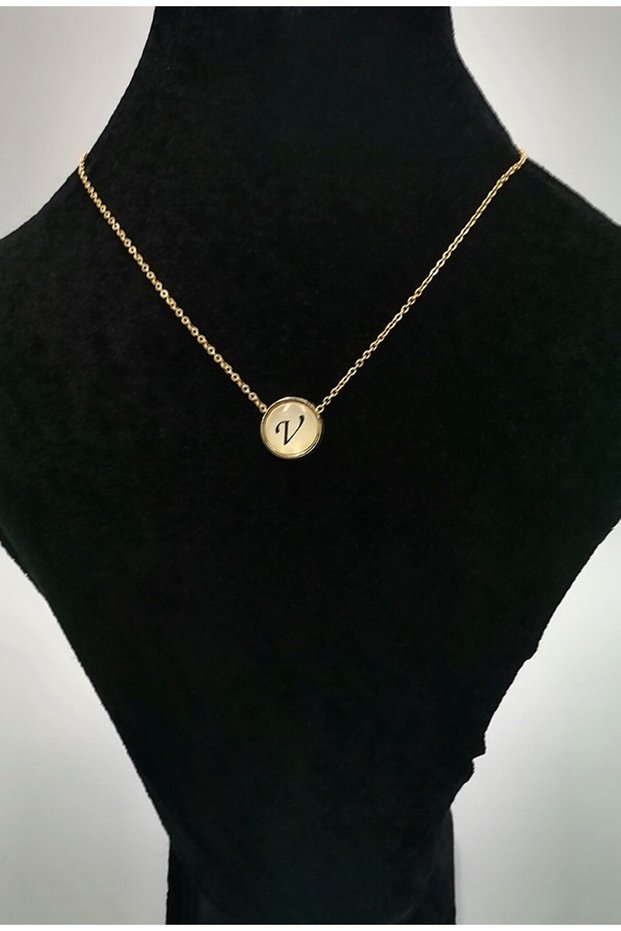 Gold Color Small Size Tarnish-Resistant''V'' Letter Necklace