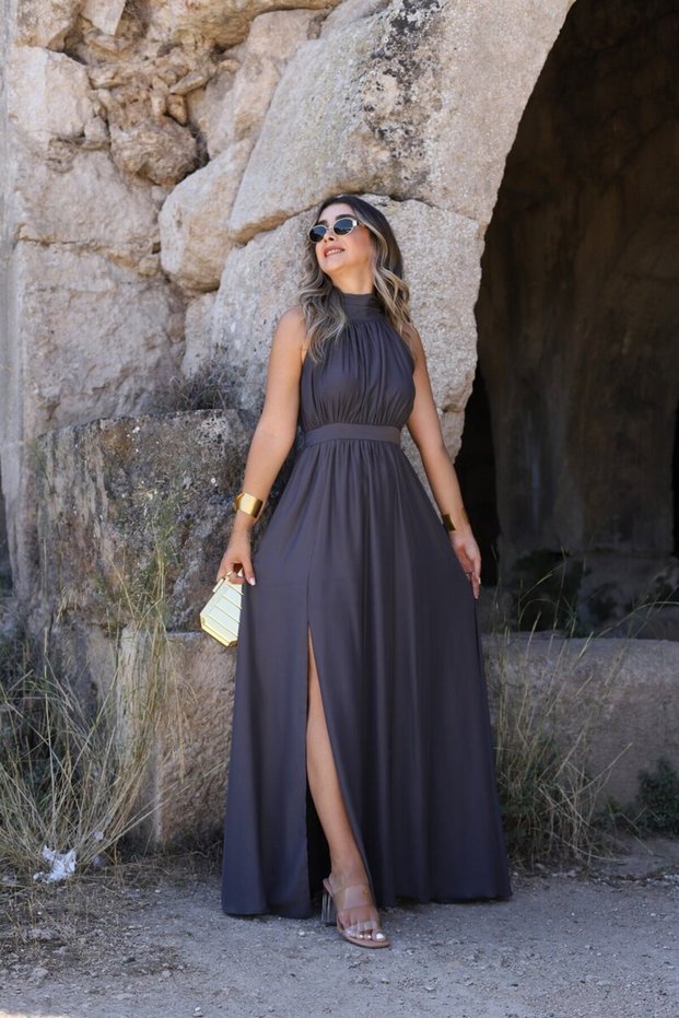 Gray Halter Neck Dress