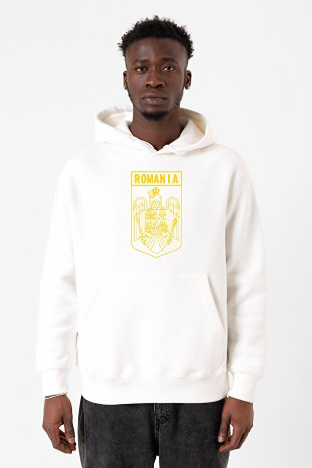 Romania Coat Arms White Men's 3Ip Hooded Sweatshirt