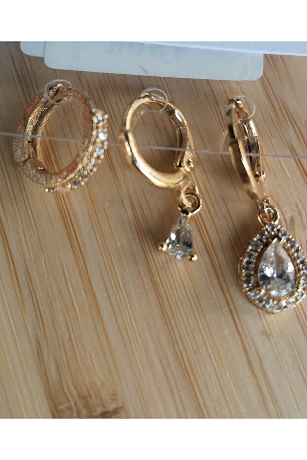 Gold Color Luxury Showy Figured Triple Earrings
