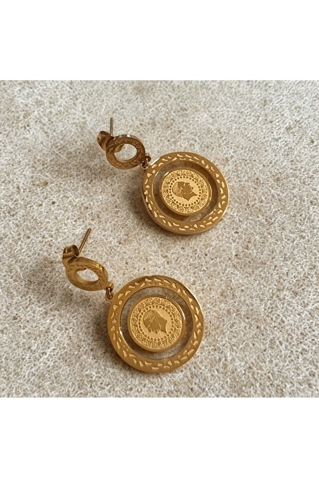 Luxurious Tuğra Figured Flashy Earrings with Dangle