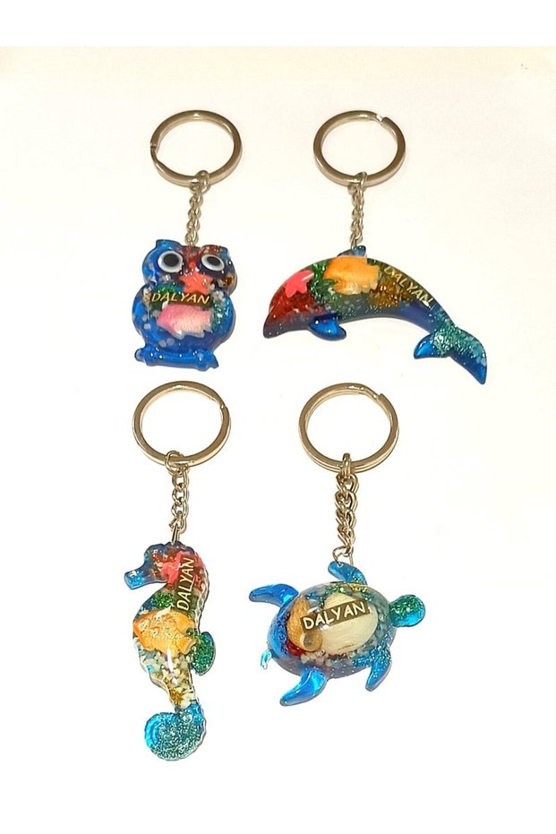 4 Different Model Patterned Cultural Blue Color Keychains