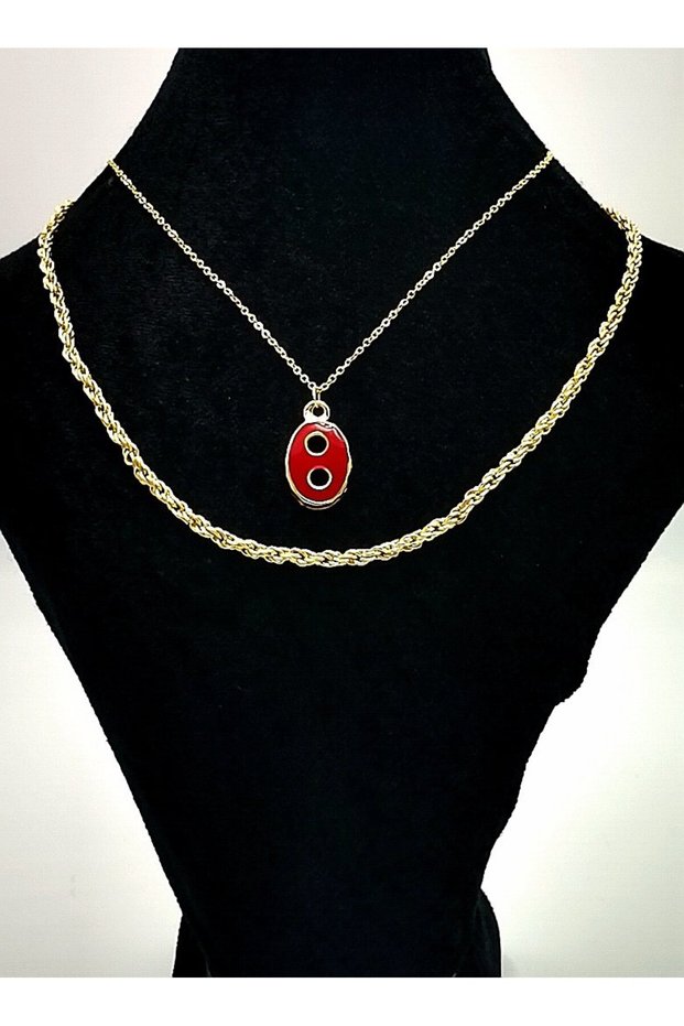 Double Gold Color Chain Figured Tarnish-Resistant Special Design Necklace