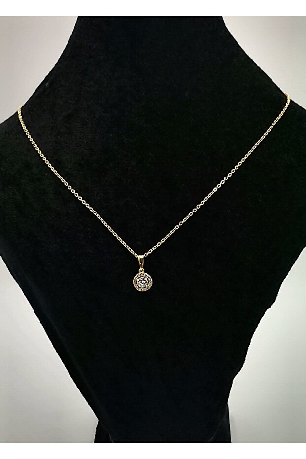 Gold Yellow Chain Stone Figured Round Necklace