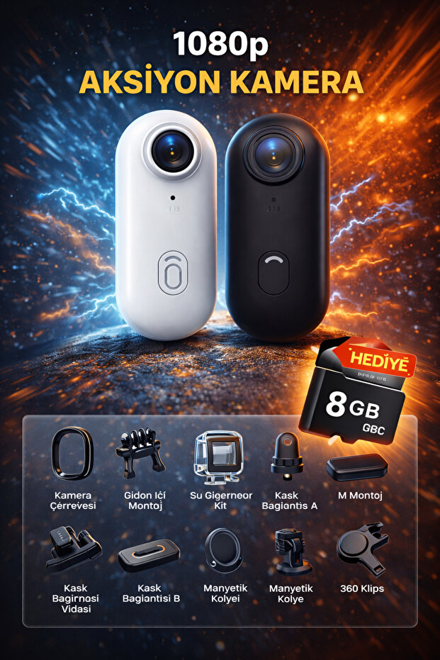 TEKNOKUTUM Full HD 1080P Göğüs Kamerası Motosiklet Bisiklet ve Scooter Kullananlar İçin-8GB SD Kart Hediyeli