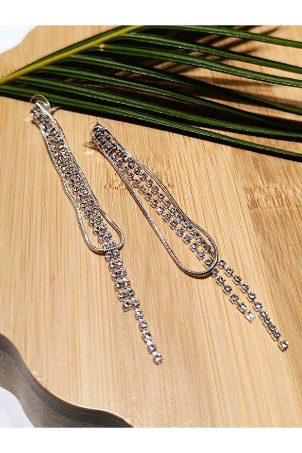Luxury Silver Color Stone Evening Dress Earrings