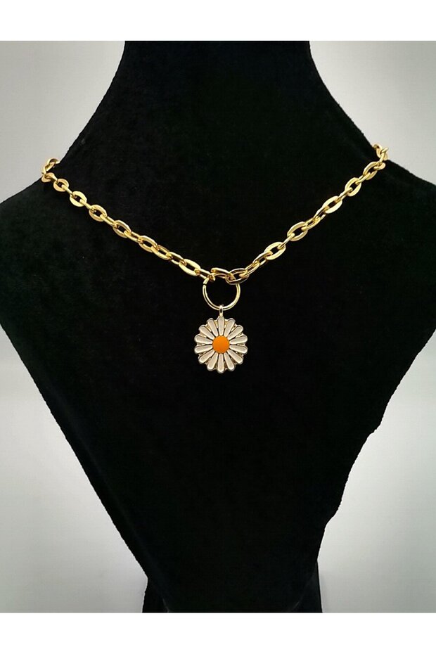 Gold Yellow Necklace with Chain and Daisy Figures