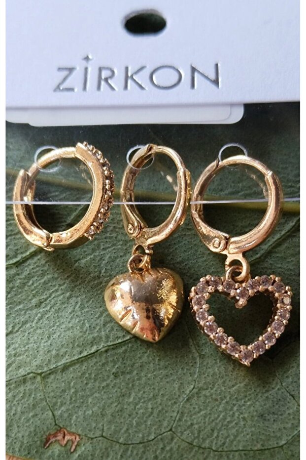 Gold Color Luxury Showy Figured Triple Earrings