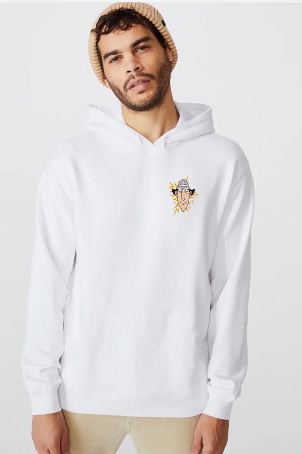 Inspector Gadget Vintage Lightning White Men's 3ip Hooded Sweatshirt