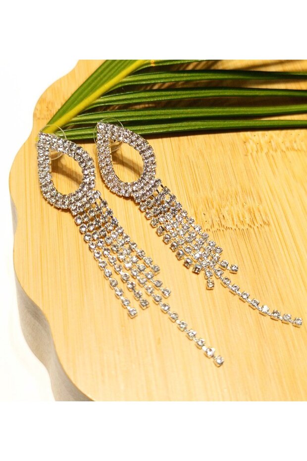 Luxury Silver Color Stone Evening Dress Earrings