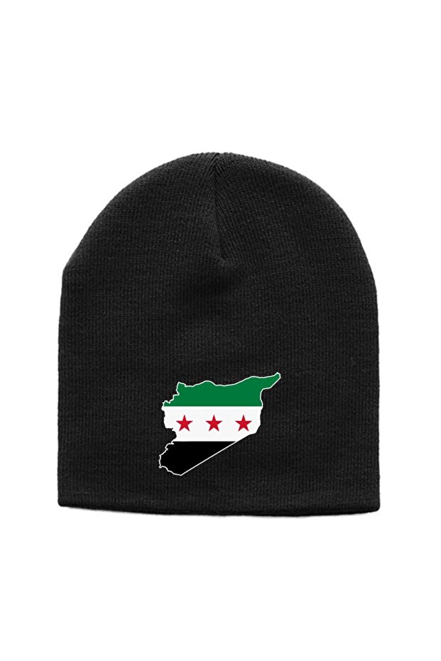Syria New Flag Black Knitted Beanie