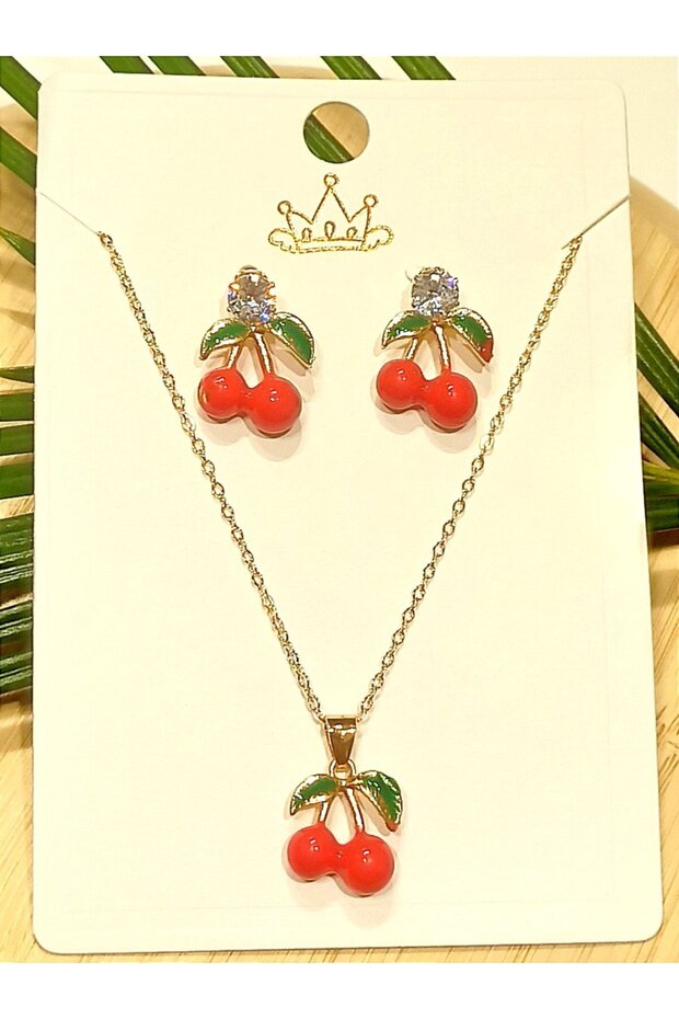 Colorful Cherry Earrings Necklace Set