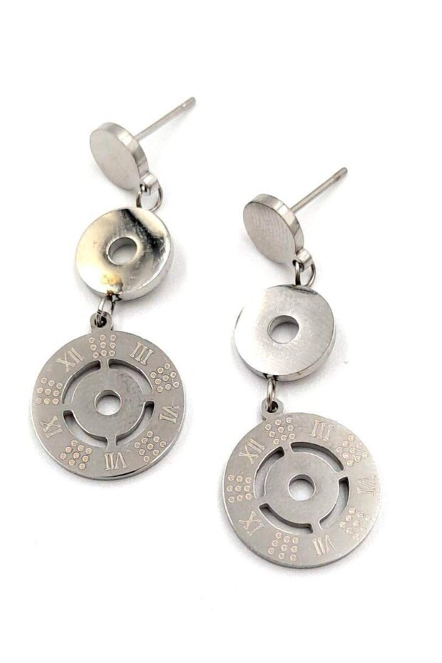 Silver-Colored Figured Steel Earrings