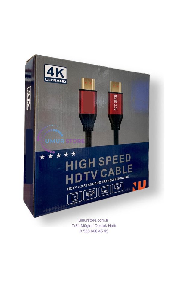 كابل HDMI 4K 2.0 سريع ثلاثي الأبعاد ذو طرف ذهبي - 1.5 متر