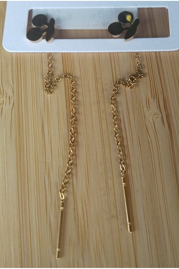 Gold Color Metallic Cherry Figured Dangle Earrings