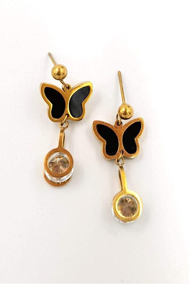 Gold Colored Figured Steel Earrings