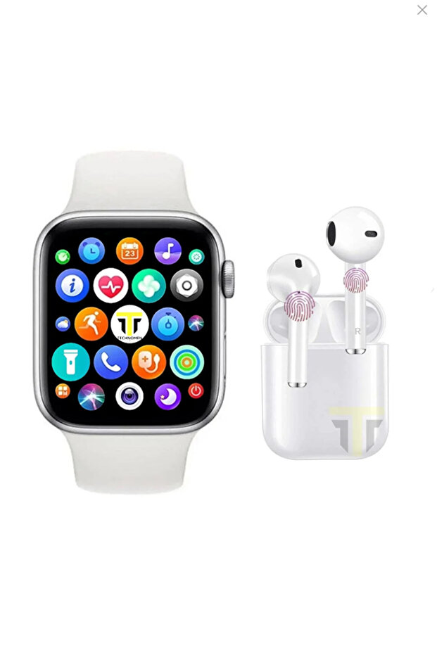 TECHNOMEN Akıllı Saat Plus + Kablosuz Kulaklık Ikili Beyaz Set