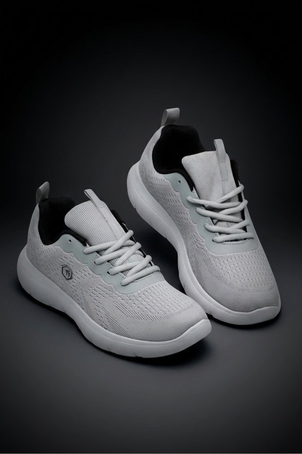 Men's Light Gray Comfortable Fit Breathable Lace-Up Sports Shoes