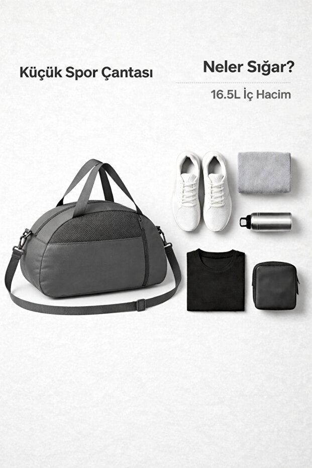 Kaff Small Gray Front Pocket Adjustable Shoulder Strap Hand Travel Duffel Bag-0833