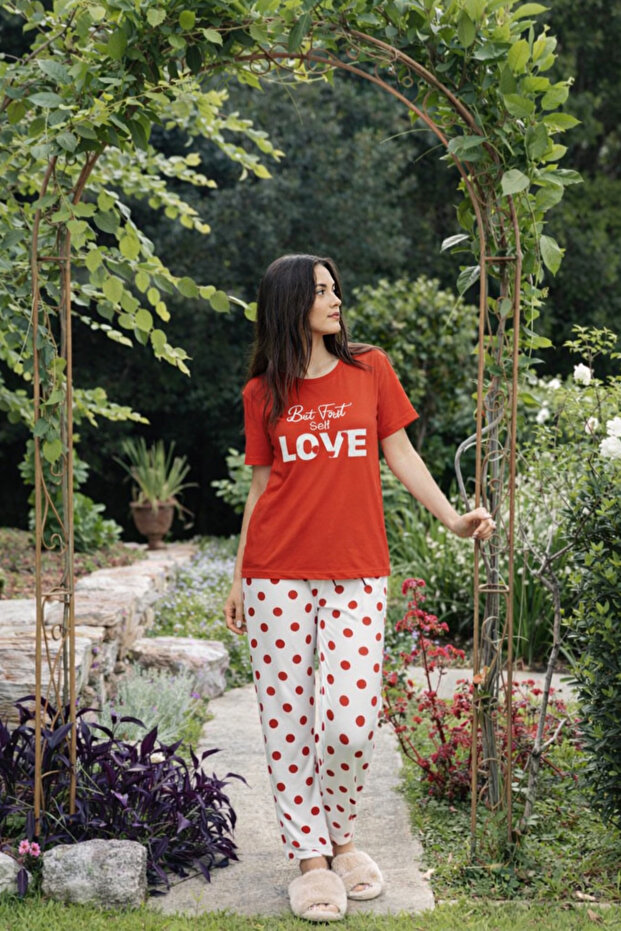 Women's Milan Heart Patterned Short Sleeve Pajama Set