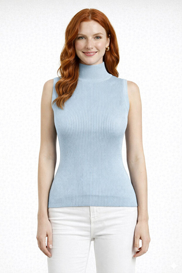 Turtleneck Ribbed Sleeveless Knitwear Blouse