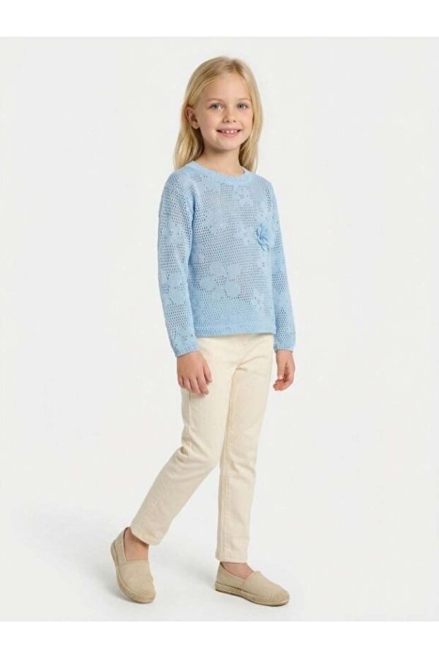 Girl's Openwork Patterned Stylish Knitwear Design Blouse