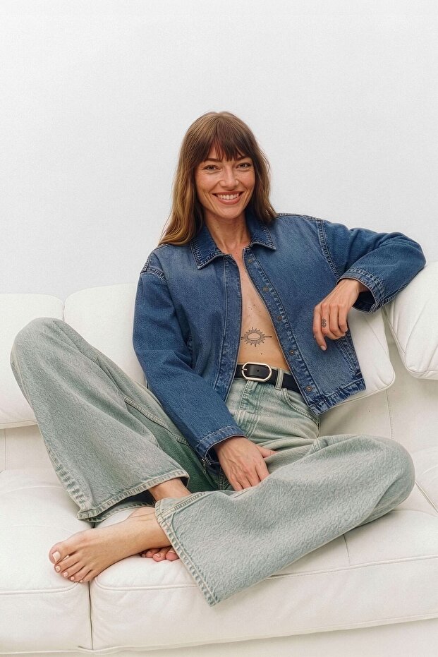Women's 100% Cotton Blue Crop Jean Jacket