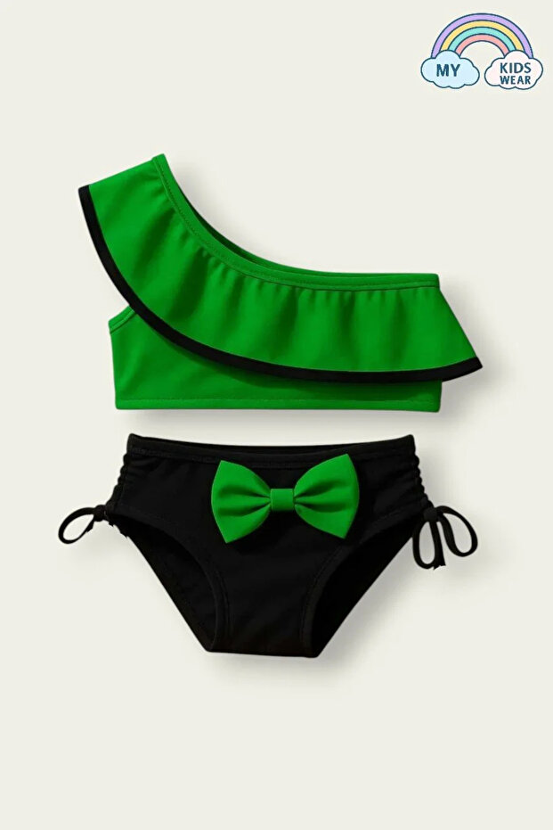 Half Sleeve Bow Tie Back Kids Bikini Suit