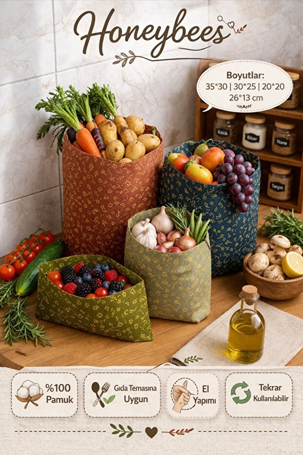 Natural Beeswax Food Storage Pouch, Stretch Film Alternative 4-Piece Fabric Pouch