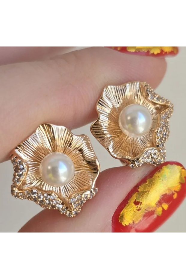 Xuping Accessories, Gold Steel with Pearl Stone, Women's Earrings