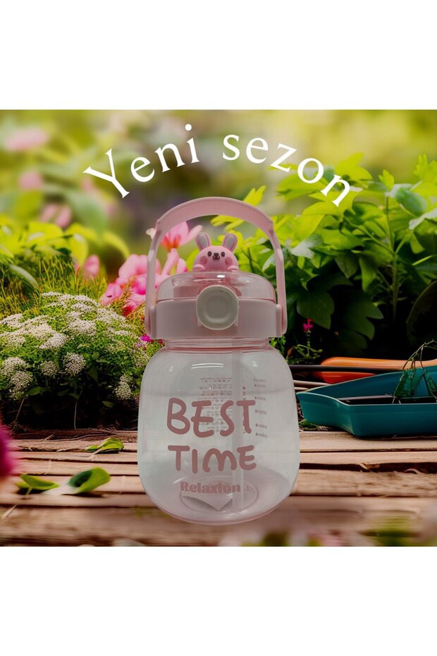, Imported Luxury Pink Flask/Water Bottle 1100 ml (450) with Mascot, Gift, Neck Hanger