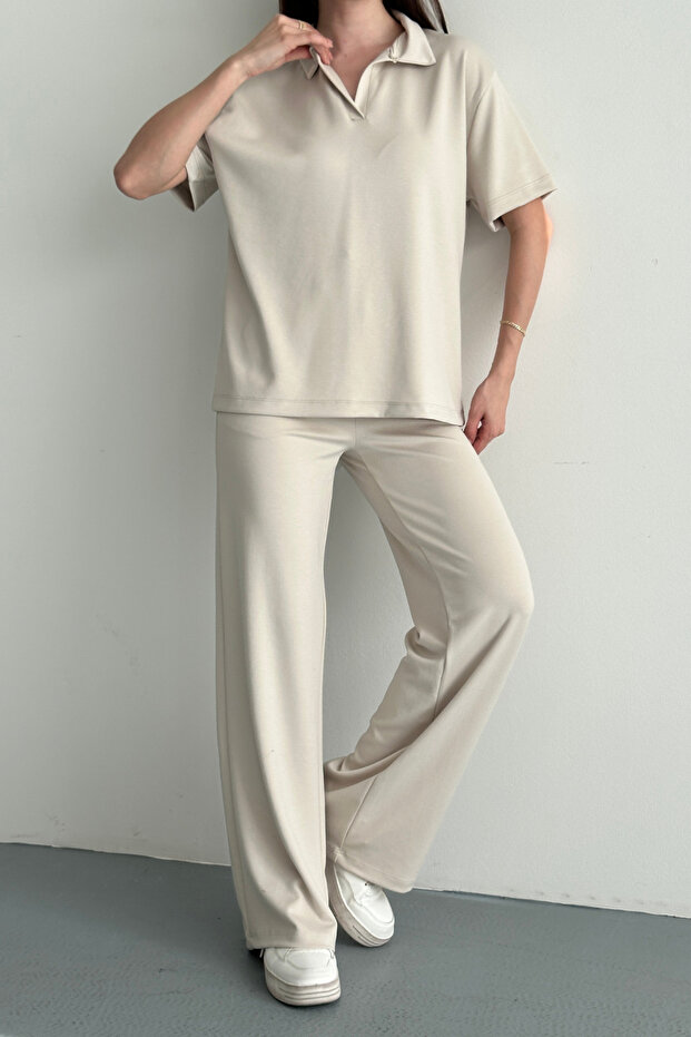 Women's Basic Half Sleeve Polo Neck Modal Set 3198