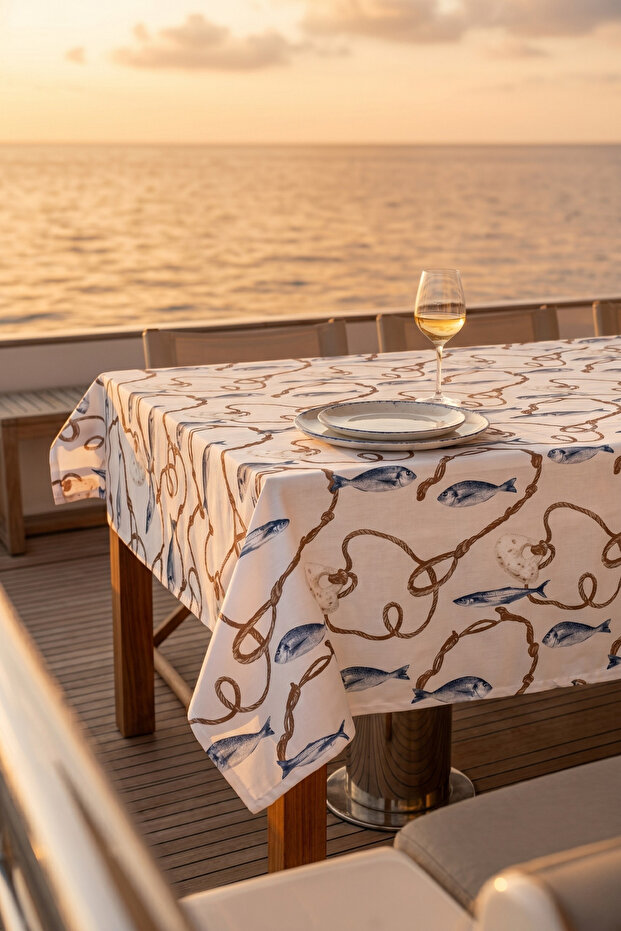 Cotton Collection Tablecloth Fish Pattern 160X220