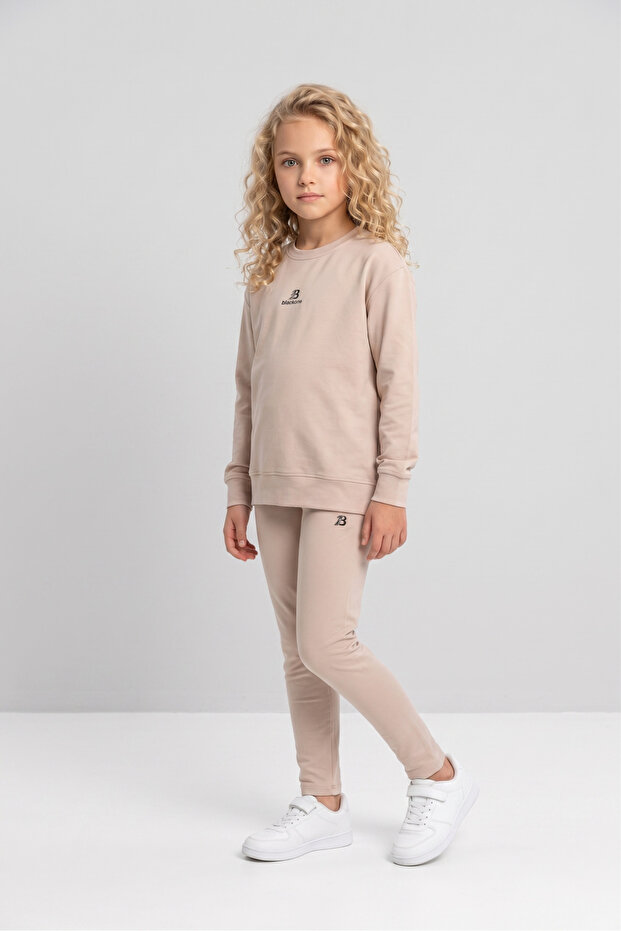 Girl's Fleece-Lined Diving Fabric Tracksuit Set (Sweatshirt + Leggings)