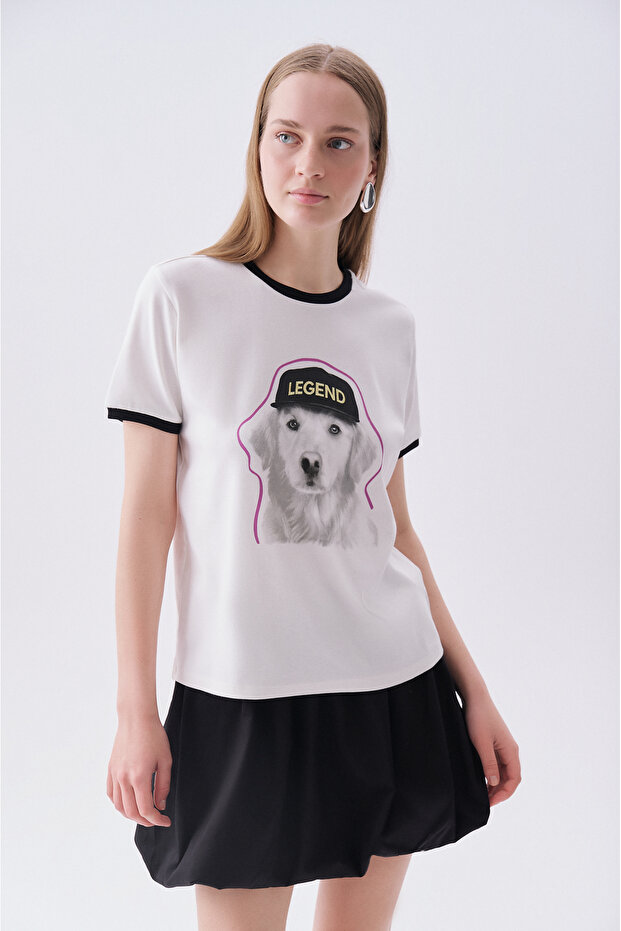 Women's Off-White Printed Crew Neck T-Shirt