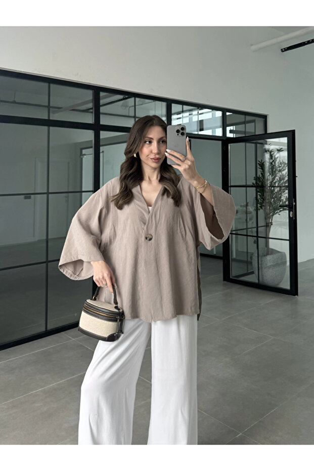 Button Detailed Oversize Shirt Blouse