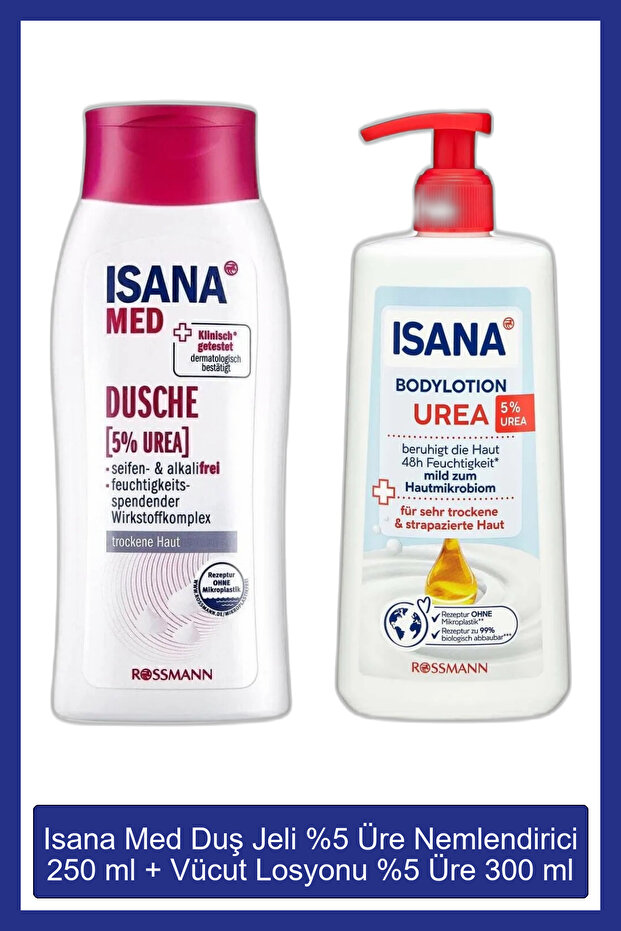ISANA Med Duş Jeli %5 Üre Nemlendirici 250 ml + Vücut Losyonu %5 Üre 300 ml