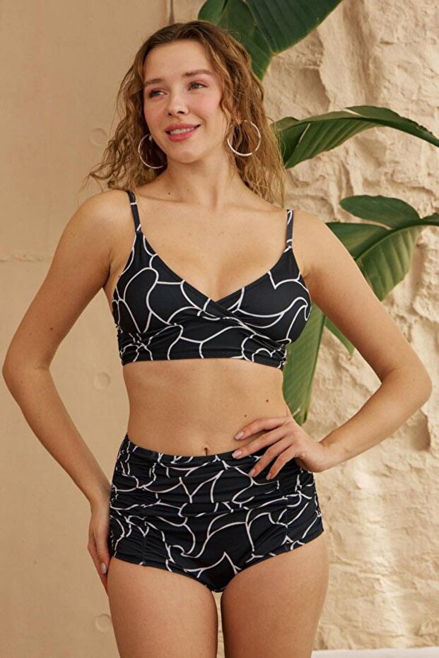 Bikini Set High Waist Recovery Black Striped Model