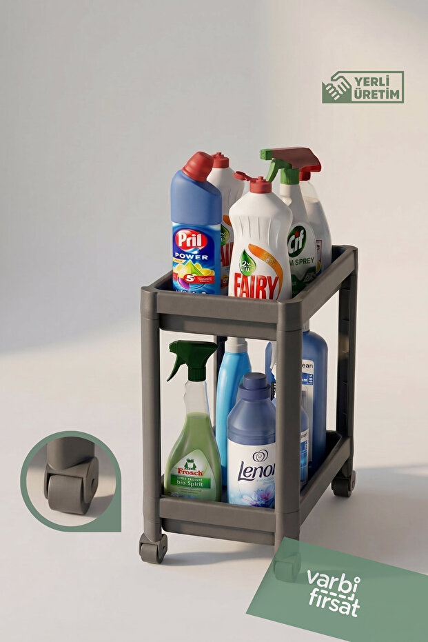 2-Tier Wheeled Organizer Kitchen Shelf Bathroom Shelf under Counter under Sink Detergent Holder Vesken