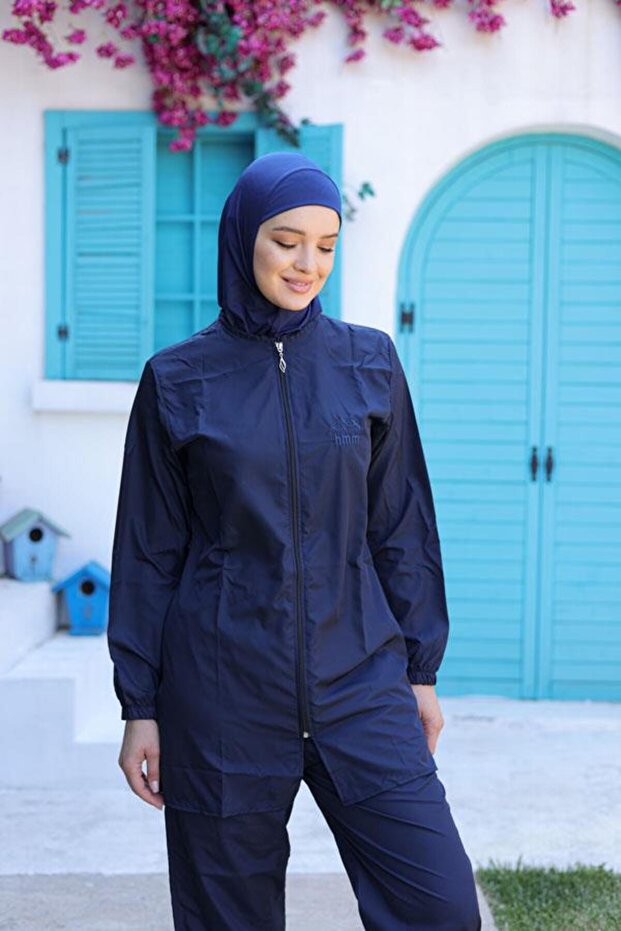 Women's Full-Covered Navy Blue Parachute Hijab Swimsuit