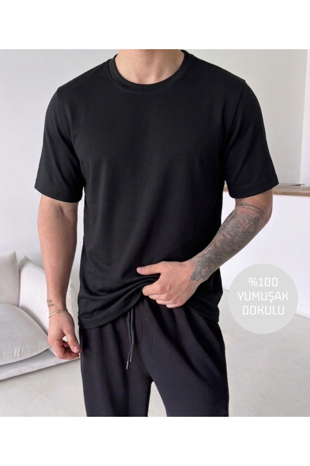Modal 100% Soft Textured Crew Neck T-Shirt